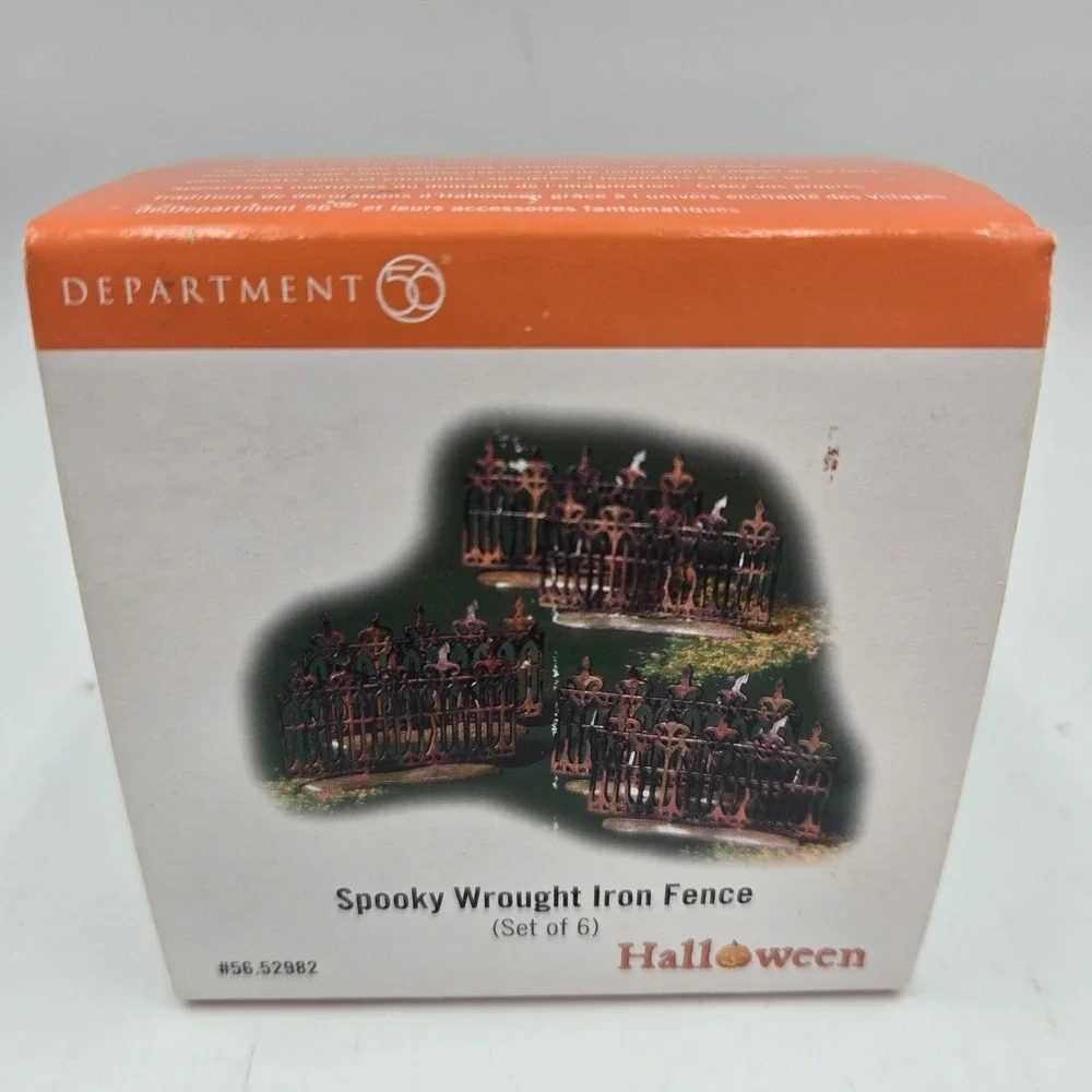 6 Pcs Dept 56 Halloween Village Spooky Wrought Iron Fence #52982 New Old Stock